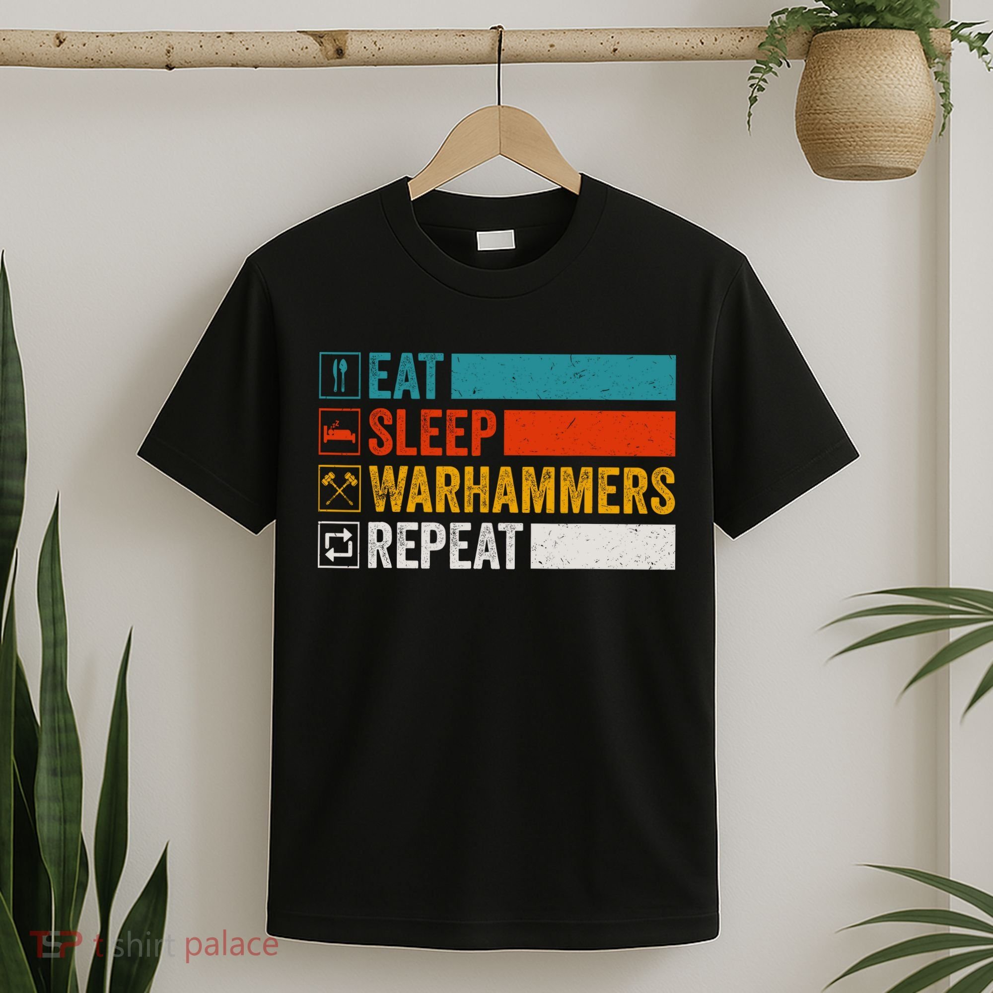 Retro Eat Sleep Warhammers Repeat Funny Gamer Video Gaming T-Shirt