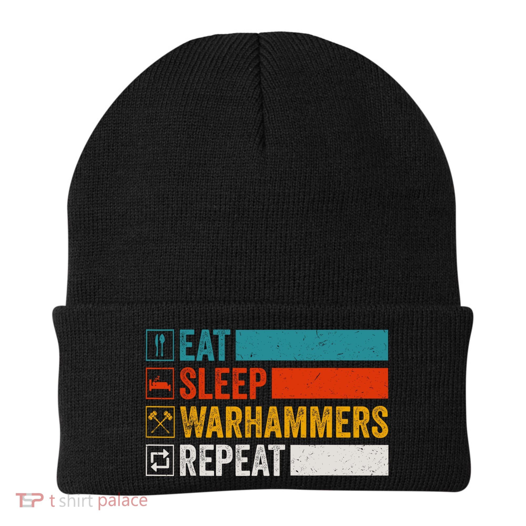 Retro Eat Sleep Warhammers Repeat Funny Gamer Video Gaming Beanie