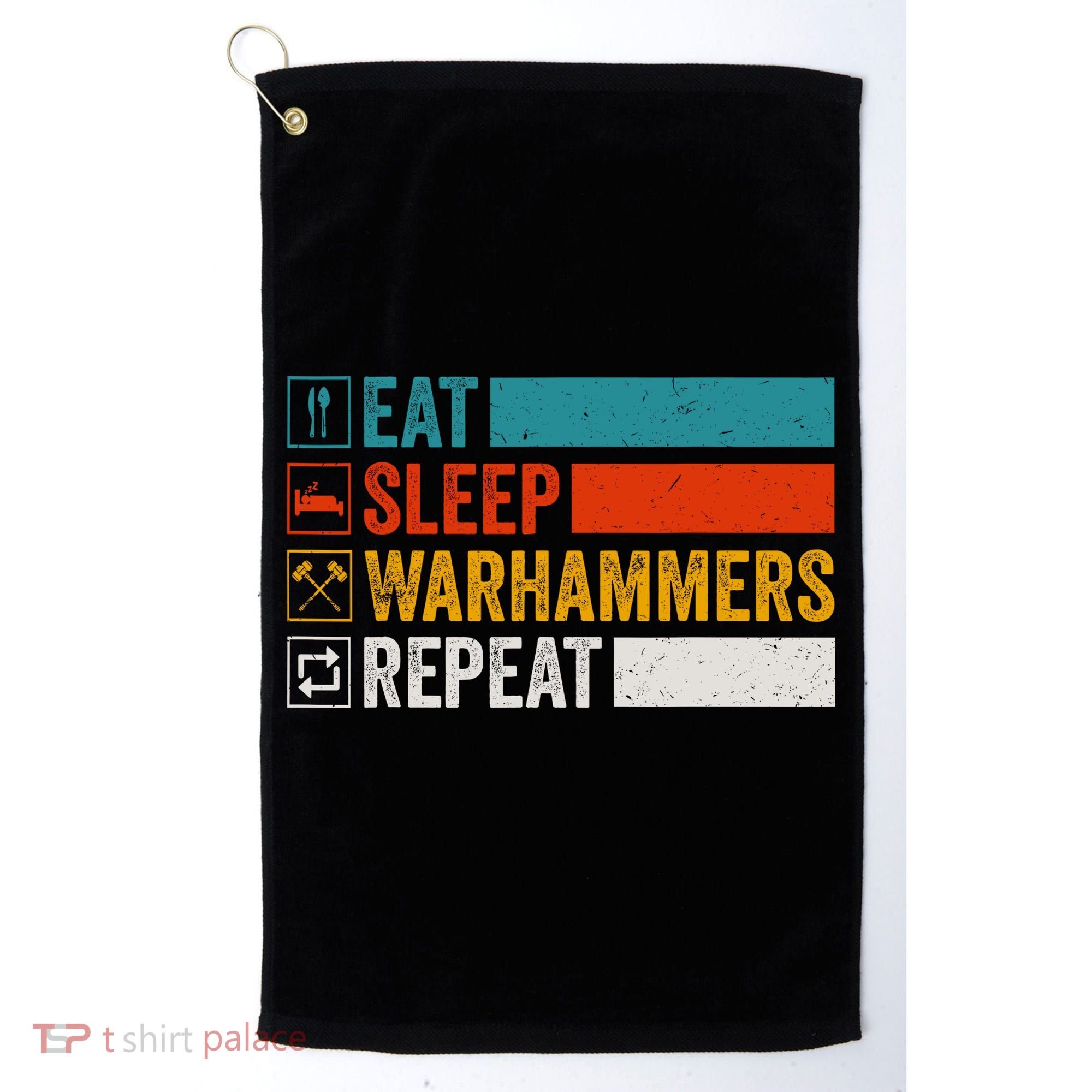 Retro Eat Sleep Warhammers Repeat Funny Gamer Video Gaming Golf Towel