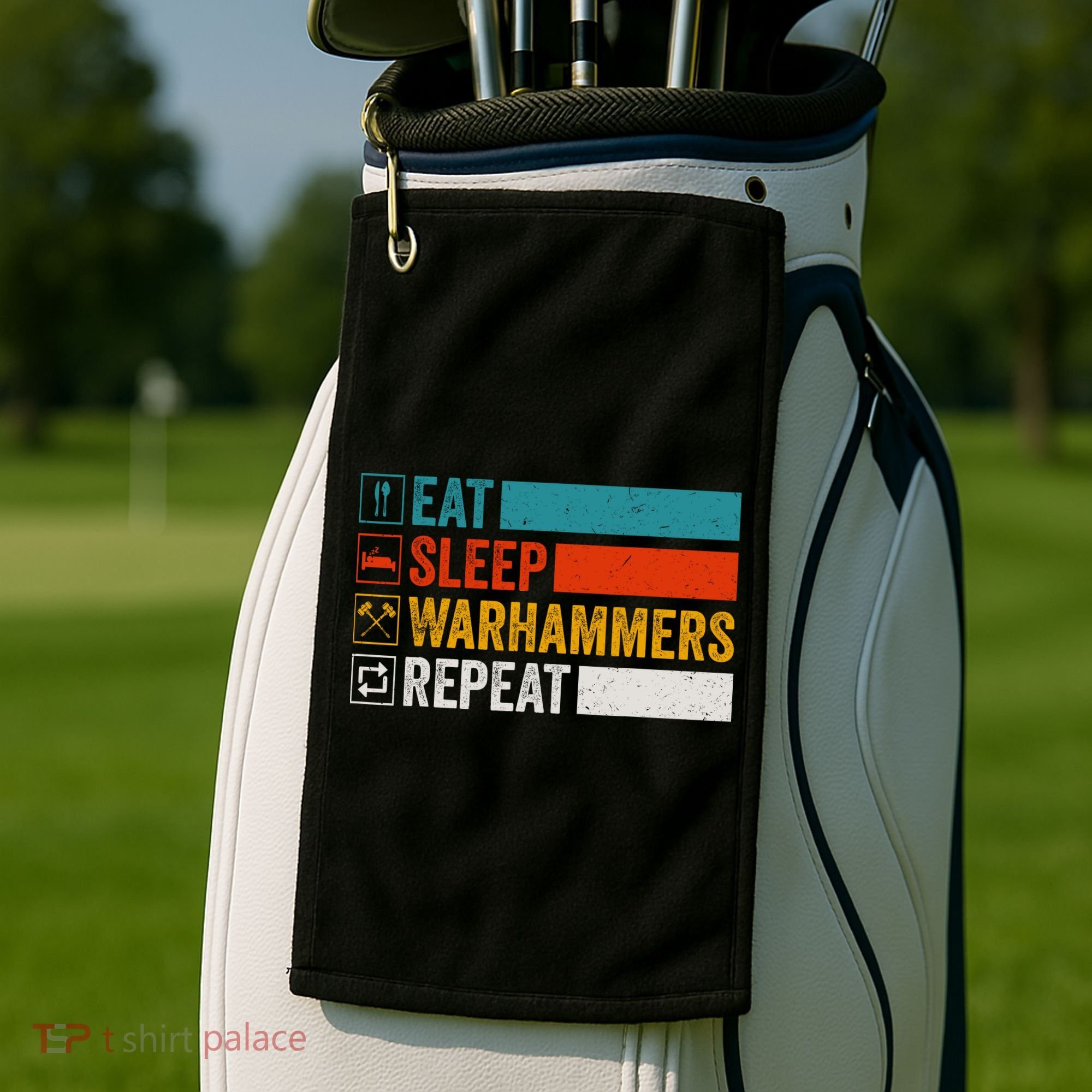 Retro Eat Sleep Warhammers Repeat Funny Gamer Video Gaming Golf Towel