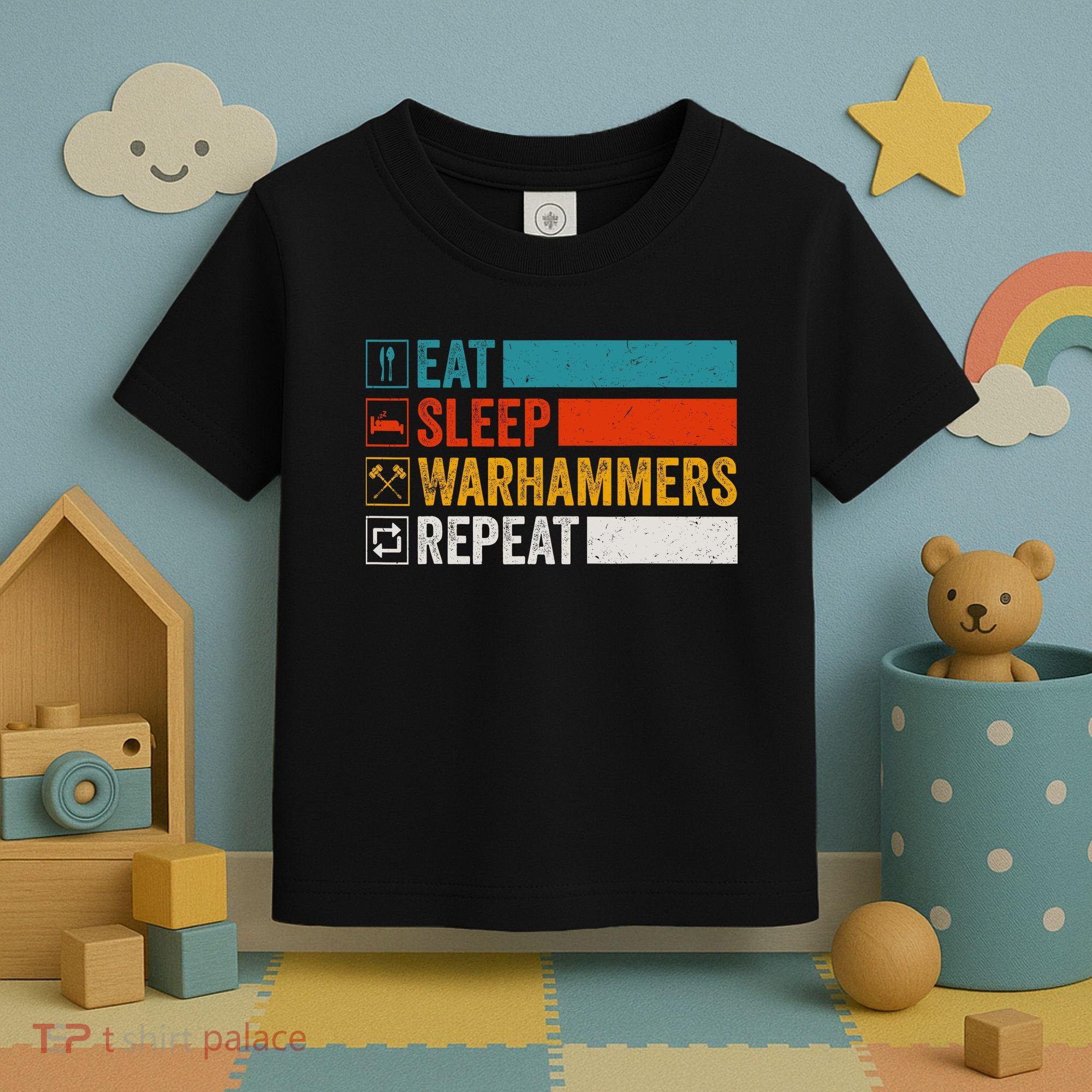 Retro Eat Sleep Warhammers Repeat Funny Gamer Video Gaming Toddler T-Shirt