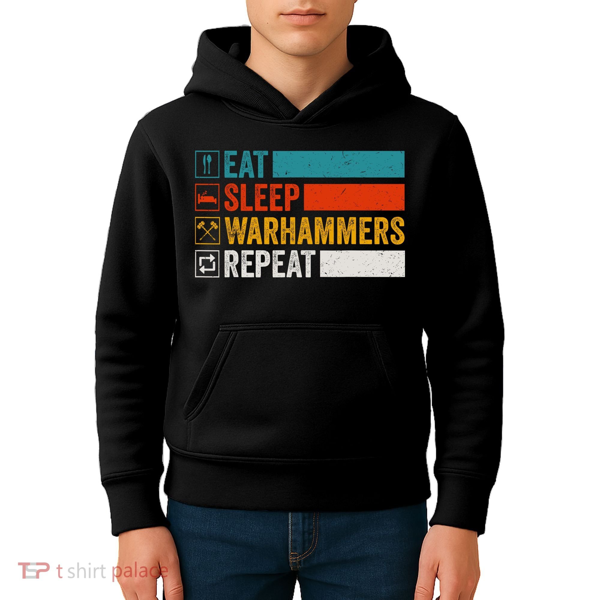 Retro Eat Sleep Warhammers Repeat Funny Gamer Video Gaming Kids Hoodie