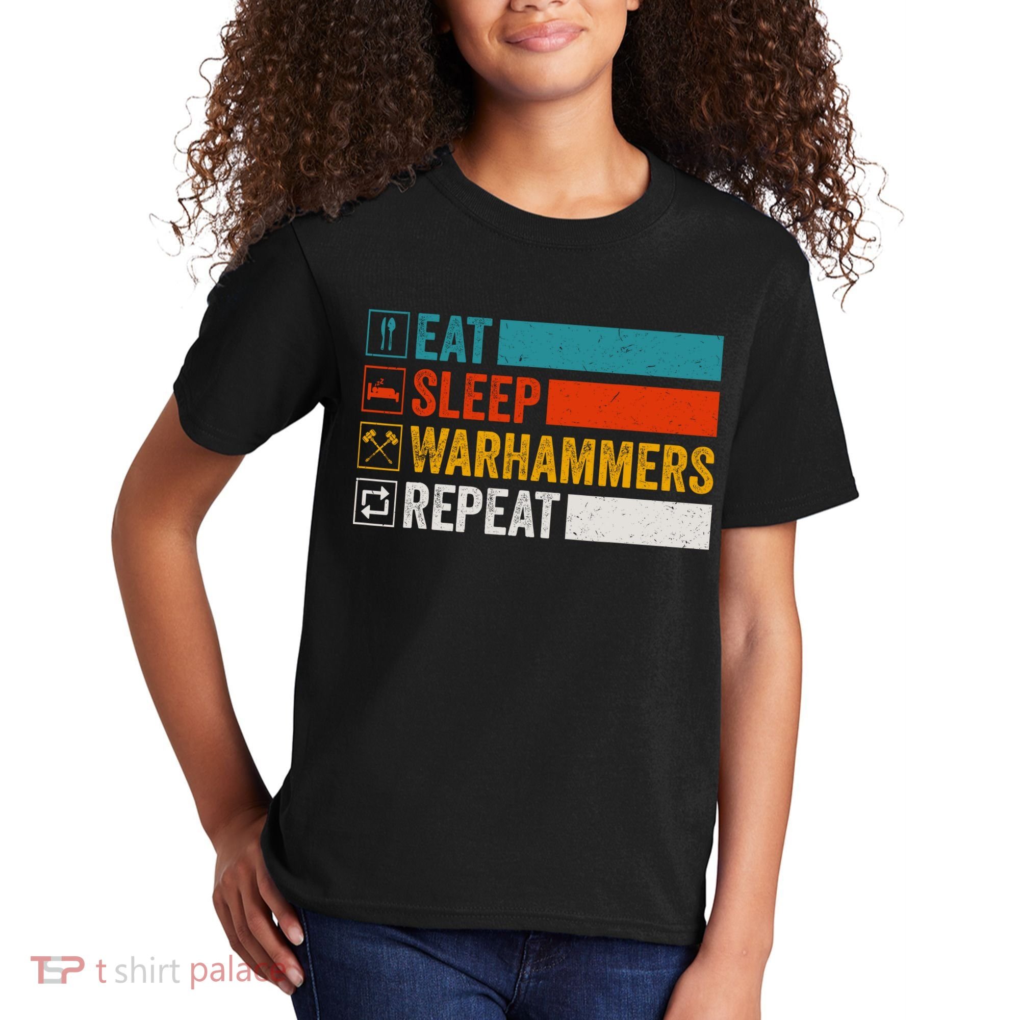 Retro Eat Sleep Warhammers Repeat Funny Gamer Video Gaming Kids T-Shirt