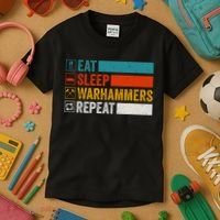 Retro Eat Sleep Warhammers Repeat Funny Gamer Video Gaming Kids T-Shirt thumb 3