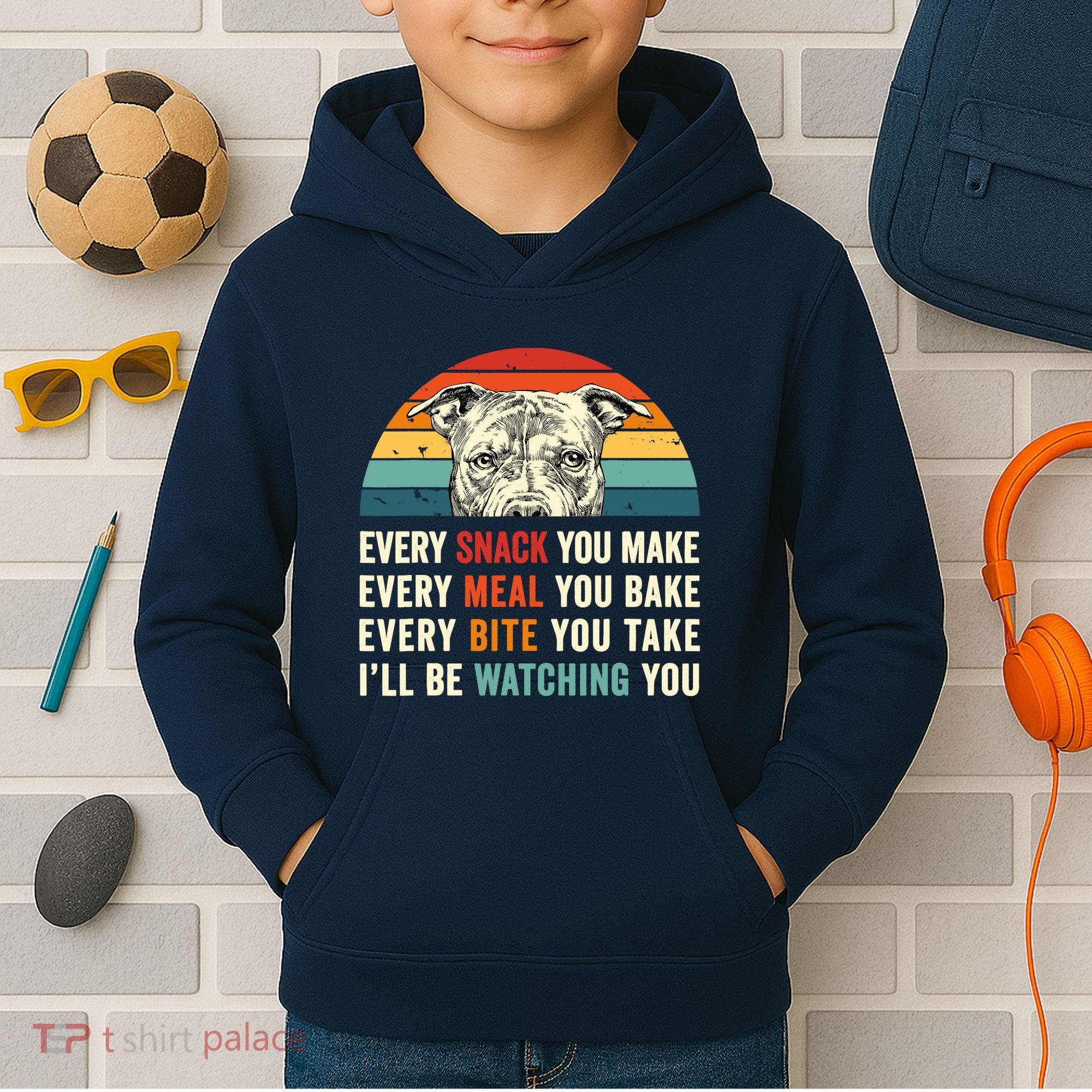 Retro Every Snack You Make Every Meal You Bake Pittie Dog Kids Hoodie