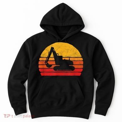 Retro Excavator & Sunset Vintage Construction Design Retro Hoodie