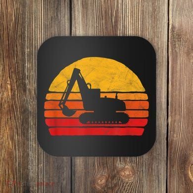 Retro Excavator & Sunset Vintage Construction Design Retro Coaster