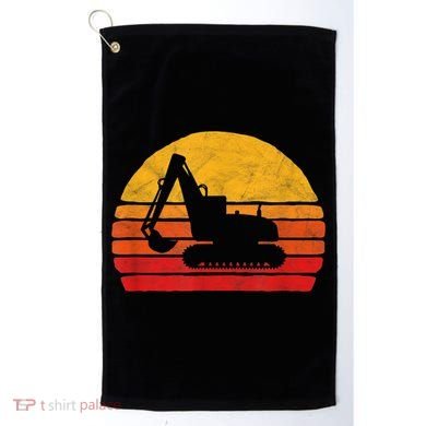 Retro Excavator & Sunset Vintage Construction Design Retro Golf Towel
