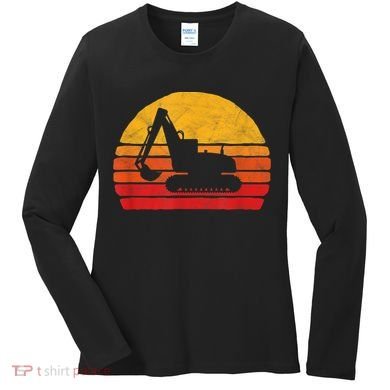 Retro Excavator & Sunset Vintage Construction Design Retro Women's Long Sleeve Shirt