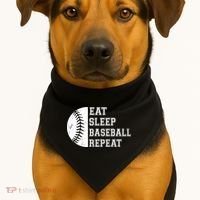 retro Eat Sleep Baseball Repeat Baseball Player USA-Made Doggie Bandana thumb 1