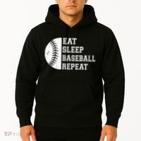 retro Eat Sleep Baseball Repeat Baseball Player Hoodie thumb 2
