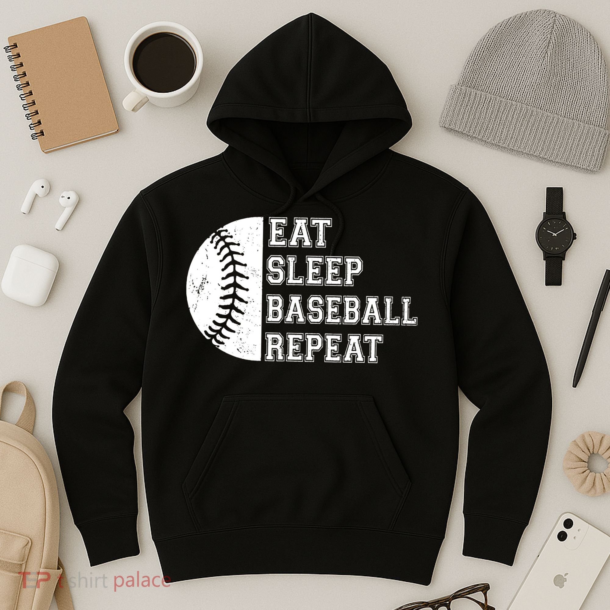 retro Eat Sleep Baseball Repeat Baseball Player Hoodie