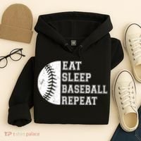 retro Eat Sleep Baseball Repeat Baseball Player Hoodie thumb 4