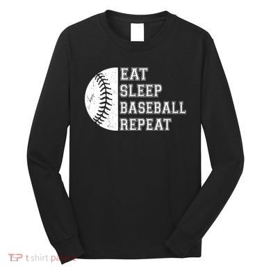 retro Eat Sleep Baseball Repeat Baseball Player Long Sleeve Shirt