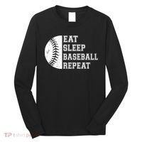 retro Eat Sleep Baseball Repeat Baseball Player Long Sleeve Shirt thumb 0
