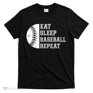 retro Eat Sleep Baseball Repeat Baseball Player T-Shirt