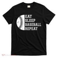retro Eat Sleep Baseball Repeat Baseball Player T-Shirt thumb 0