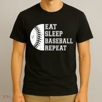 retro Eat Sleep Baseball Repeat Baseball Player T-Shirt thumb 3