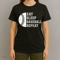 retro Eat Sleep Baseball Repeat Baseball Player T-Shirt thumb 4