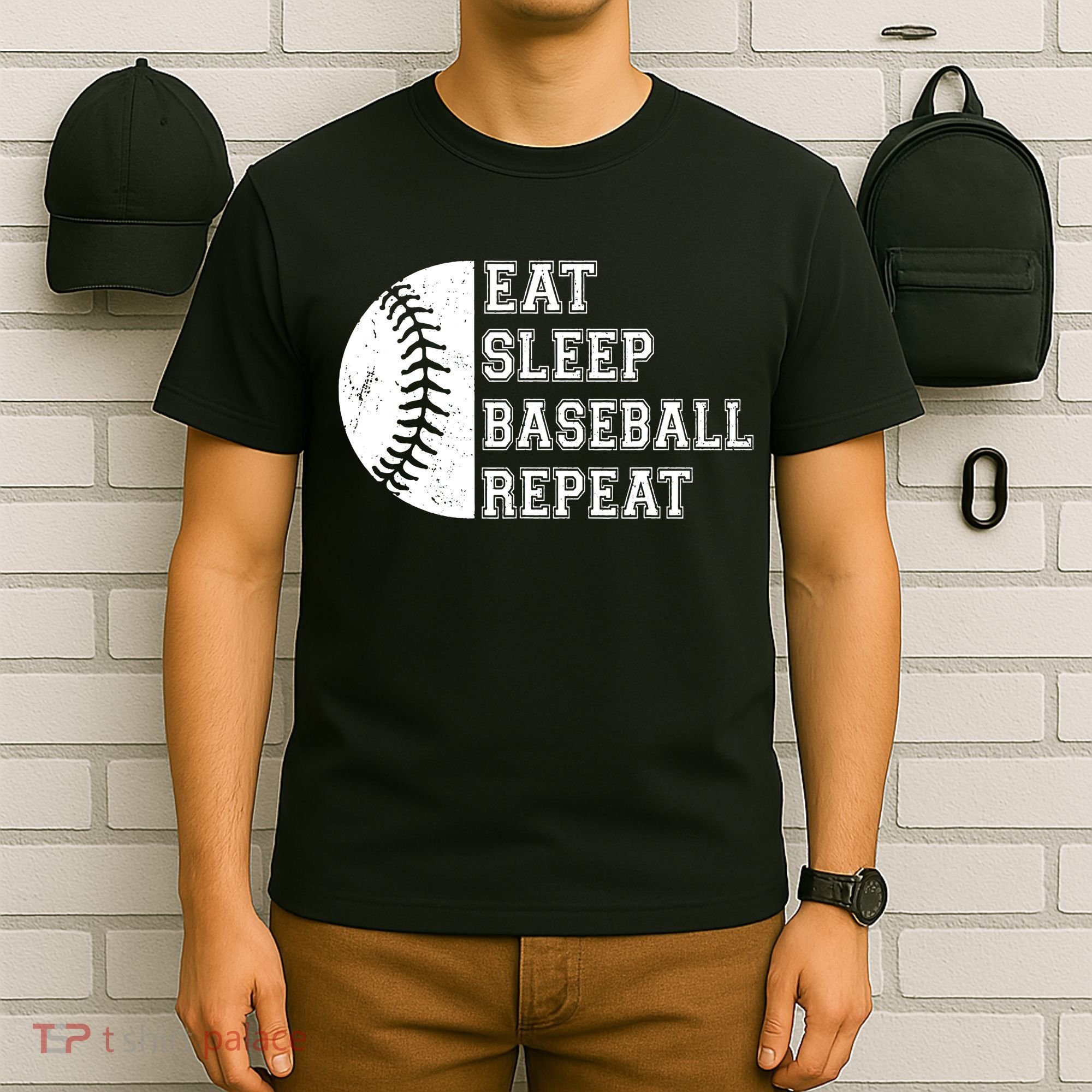 retro Eat Sleep Baseball Repeat Baseball Player T-Shirt