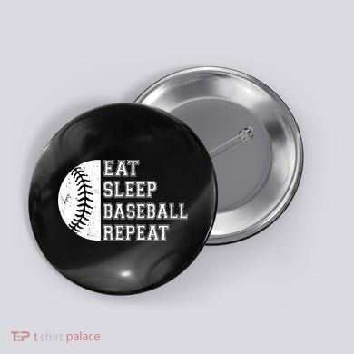retro Eat Sleep Baseball Repeat Baseball Player Button