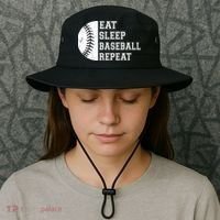 retro Eat Sleep Baseball Repeat Baseball Player Bucket Hat thumb 3