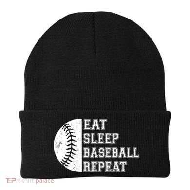 retro Eat Sleep Baseball Repeat Baseball Player Beanie