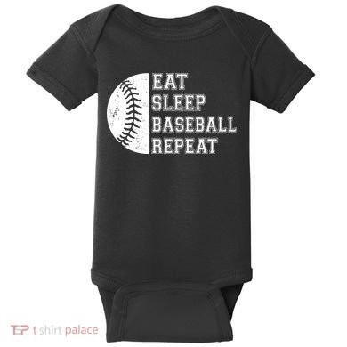 retro Eat Sleep Baseball Repeat Baseball Player Baby Bodysuit