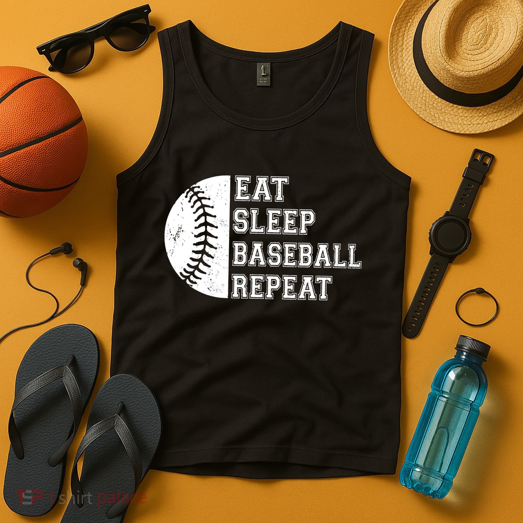 retro Eat Sleep Baseball Repeat Baseball Player Tank Top