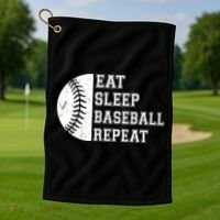 retro Eat Sleep Baseball Repeat Baseball Player Golf Towel thumb 1