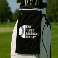 retro Eat Sleep Baseball Repeat Baseball Player Golf Towel thumb 2