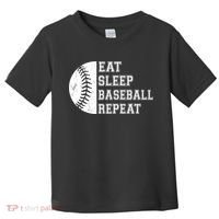 retro Eat Sleep Baseball Repeat Baseball Player Toddler T-Shirt thumb 0