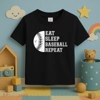 retro Eat Sleep Baseball Repeat Baseball Player Toddler T-Shirt thumb 3
