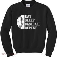 retro Eat Sleep Baseball Repeat Baseball Player Kids Sweatshirt thumb 0