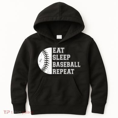 retro Eat Sleep Baseball Repeat Baseball Player Kids Hoodie