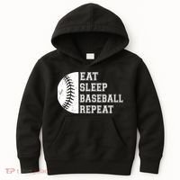 retro Eat Sleep Baseball Repeat Baseball Player Kids Hoodie thumb 0