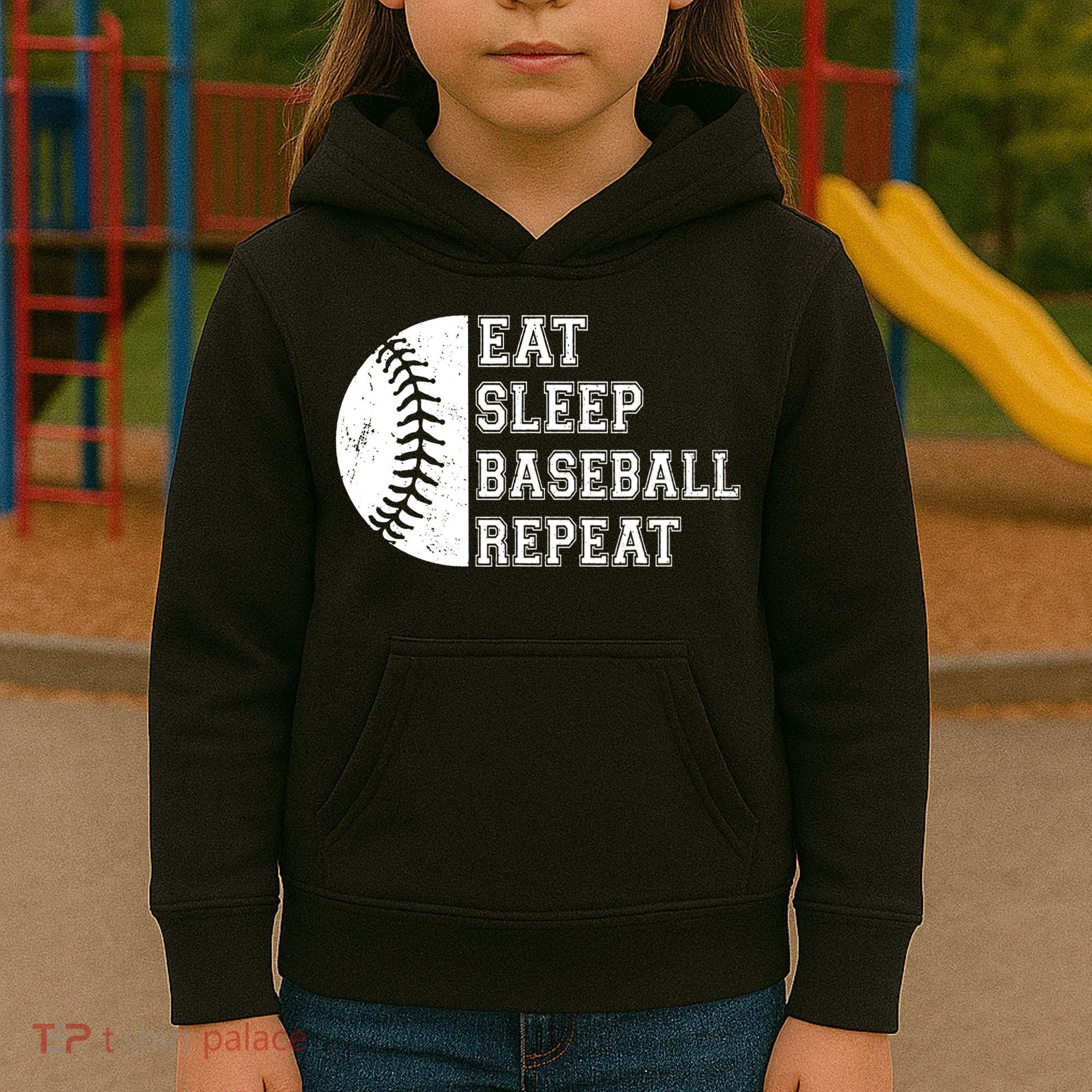 retro Eat Sleep Baseball Repeat Baseball Player Kids Hoodie