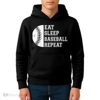 retro Eat Sleep Baseball Repeat Baseball Player Kids Hoodie thumb 4