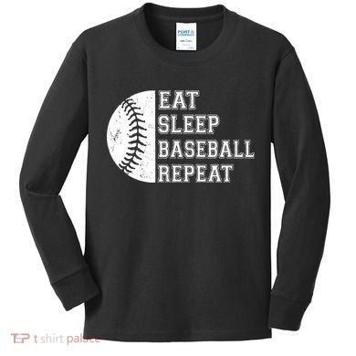 retro Eat Sleep Baseball Repeat Baseball Player Kids Long Sleeve Shirt