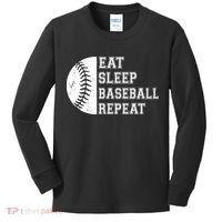retro Eat Sleep Baseball Repeat Baseball Player Kids Long Sleeve Shirt thumb 0
