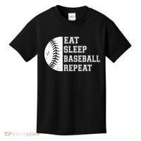 retro Eat Sleep Baseball Repeat Baseball Player Kids T-Shirt thumb 0