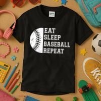 retro Eat Sleep Baseball Repeat Baseball Player Kids T-Shirt thumb 3