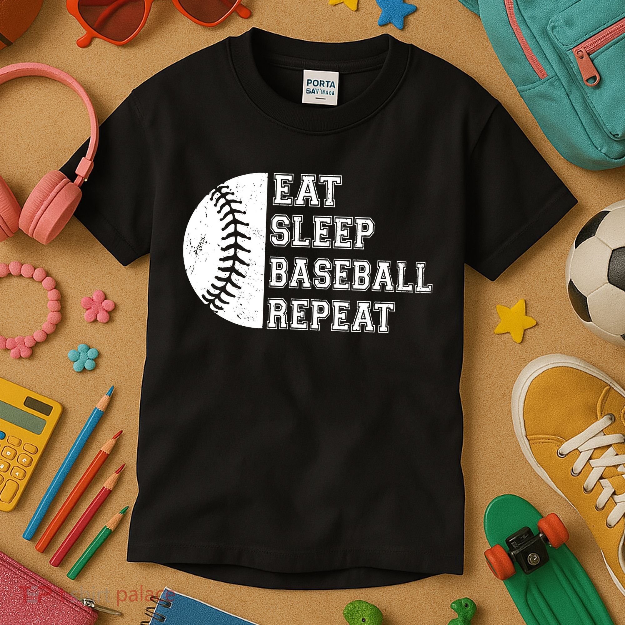 retro Eat Sleep Baseball Repeat Baseball Player Kids T-Shirt
