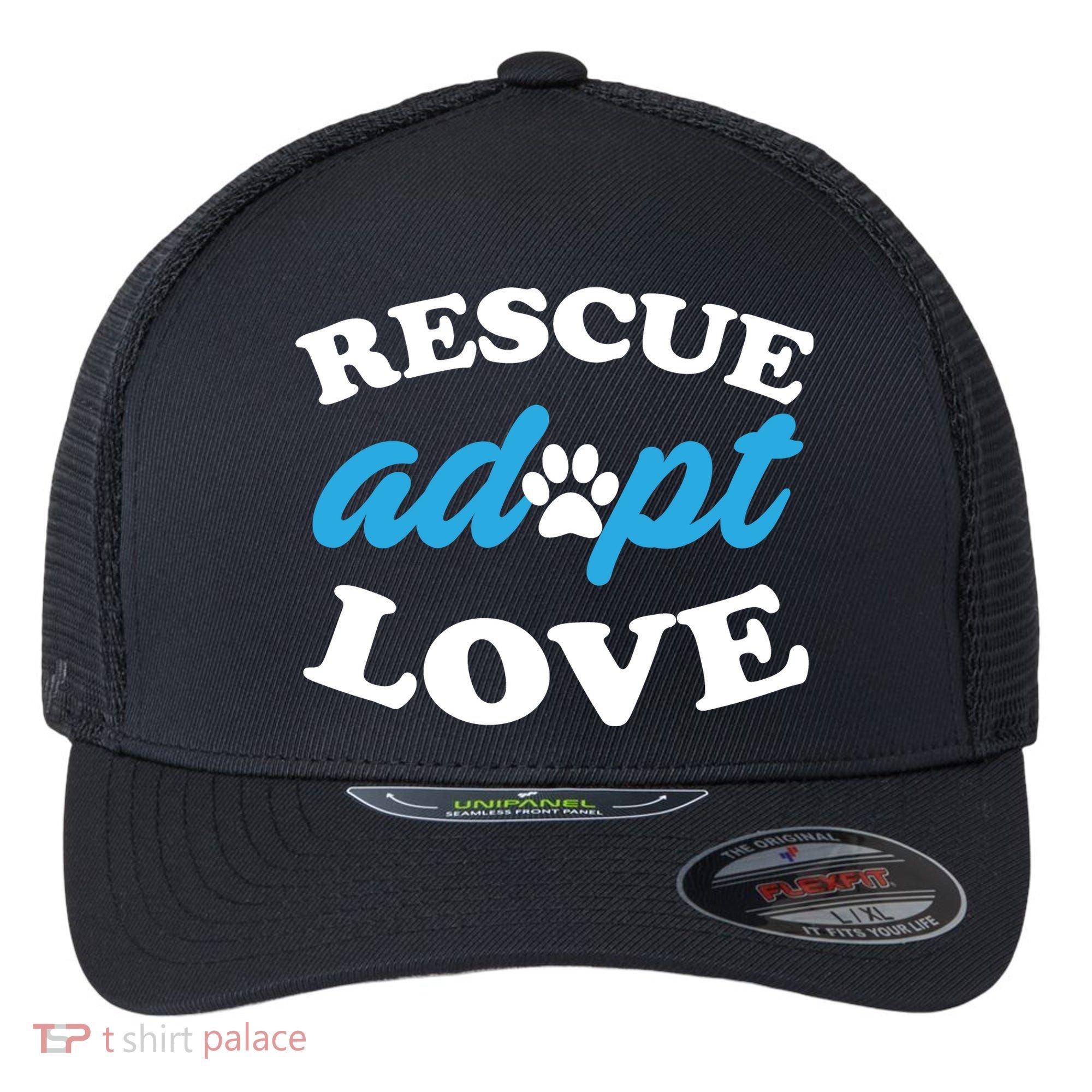 Rescue Adopt Love Flexfit Unipanel Trucker Cap