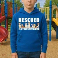 Rescued Is My Favorite Breed Kids Hoodie thumb 2