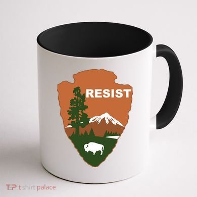 Resist. Earth DayNational Park Rangers Spoof Logo Coffee Mug back