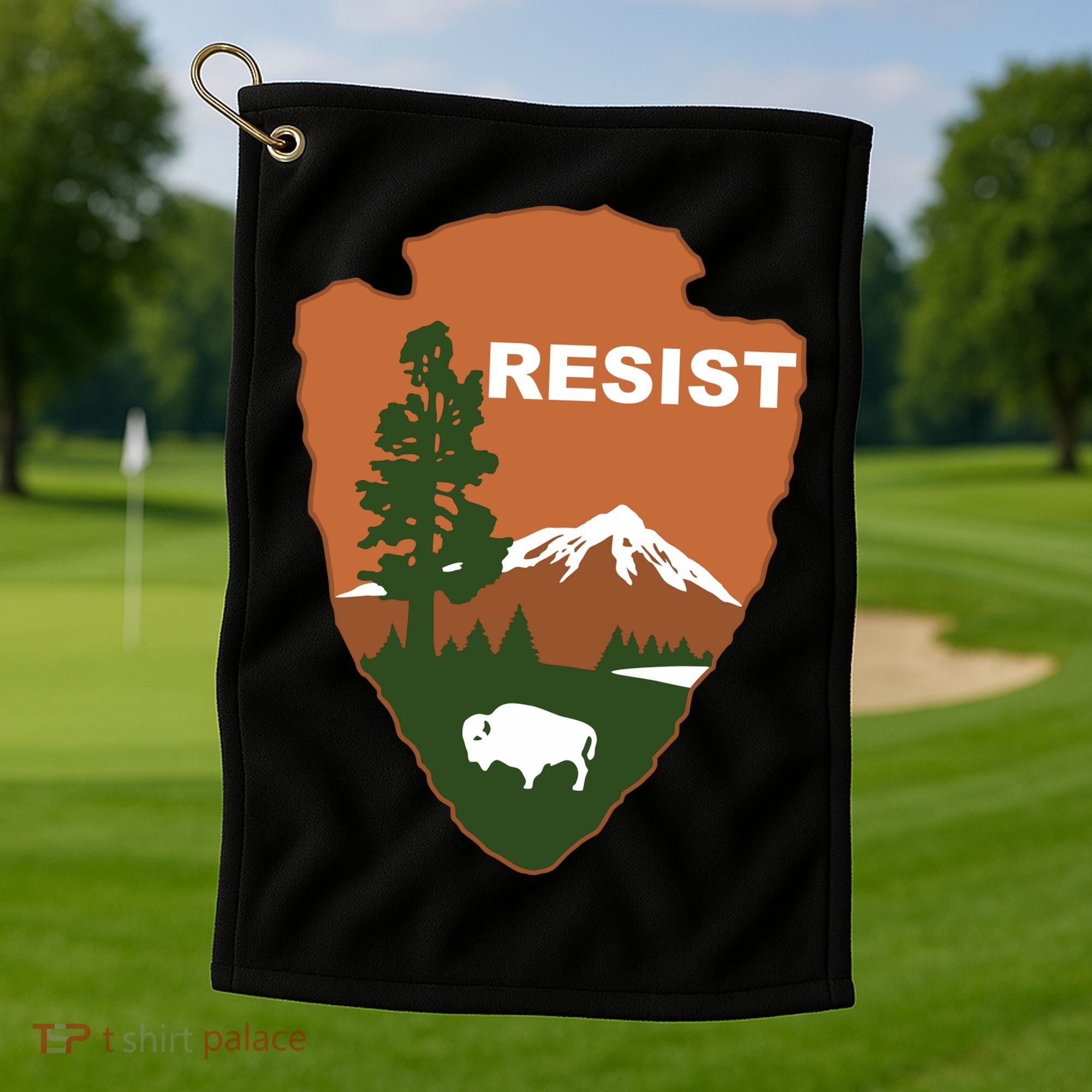 Resist. Earth DayNational Park Rangers Spoof Logo Golf Towel