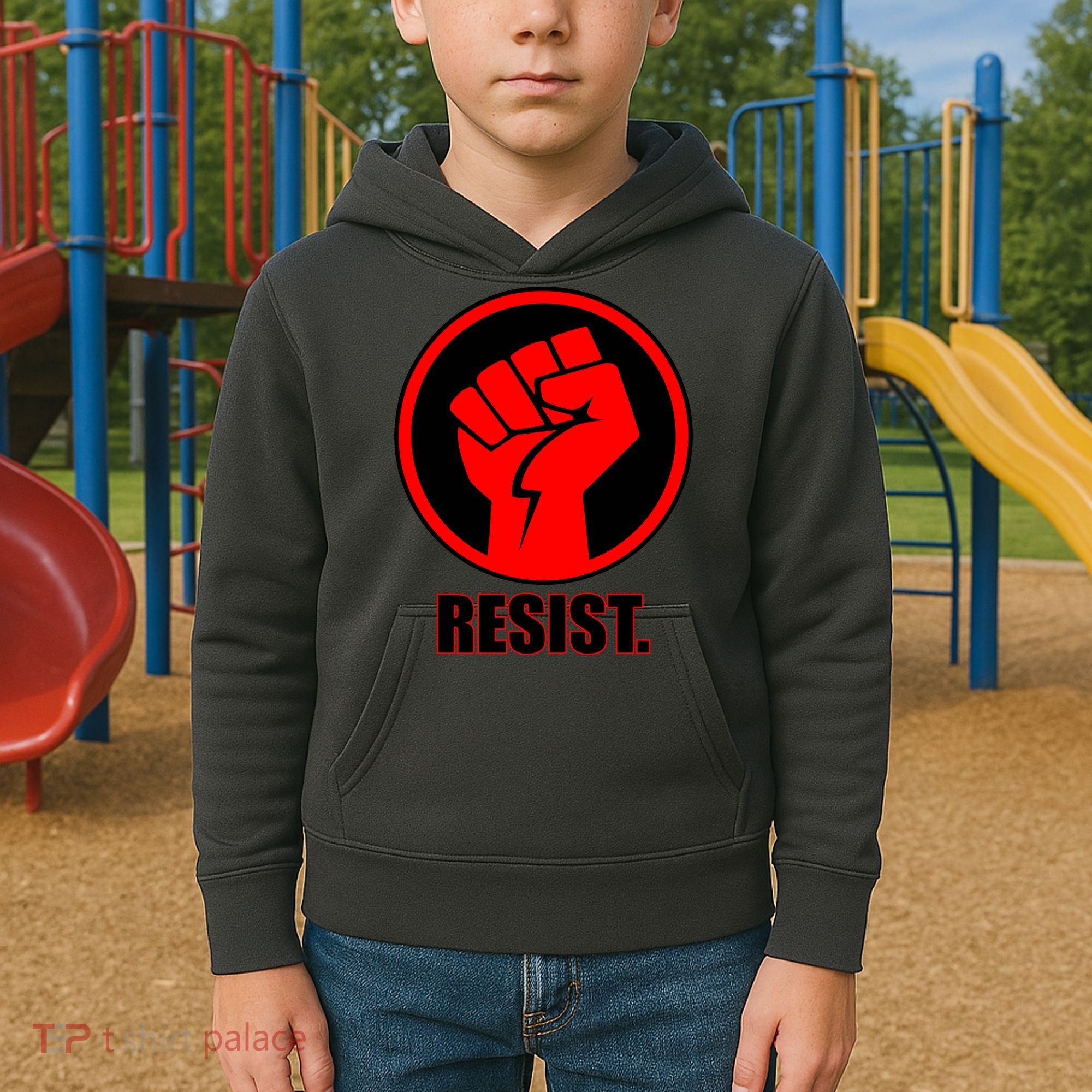 Resist Fist Circle Crest Resistance Anti Trump Kids Hoodie