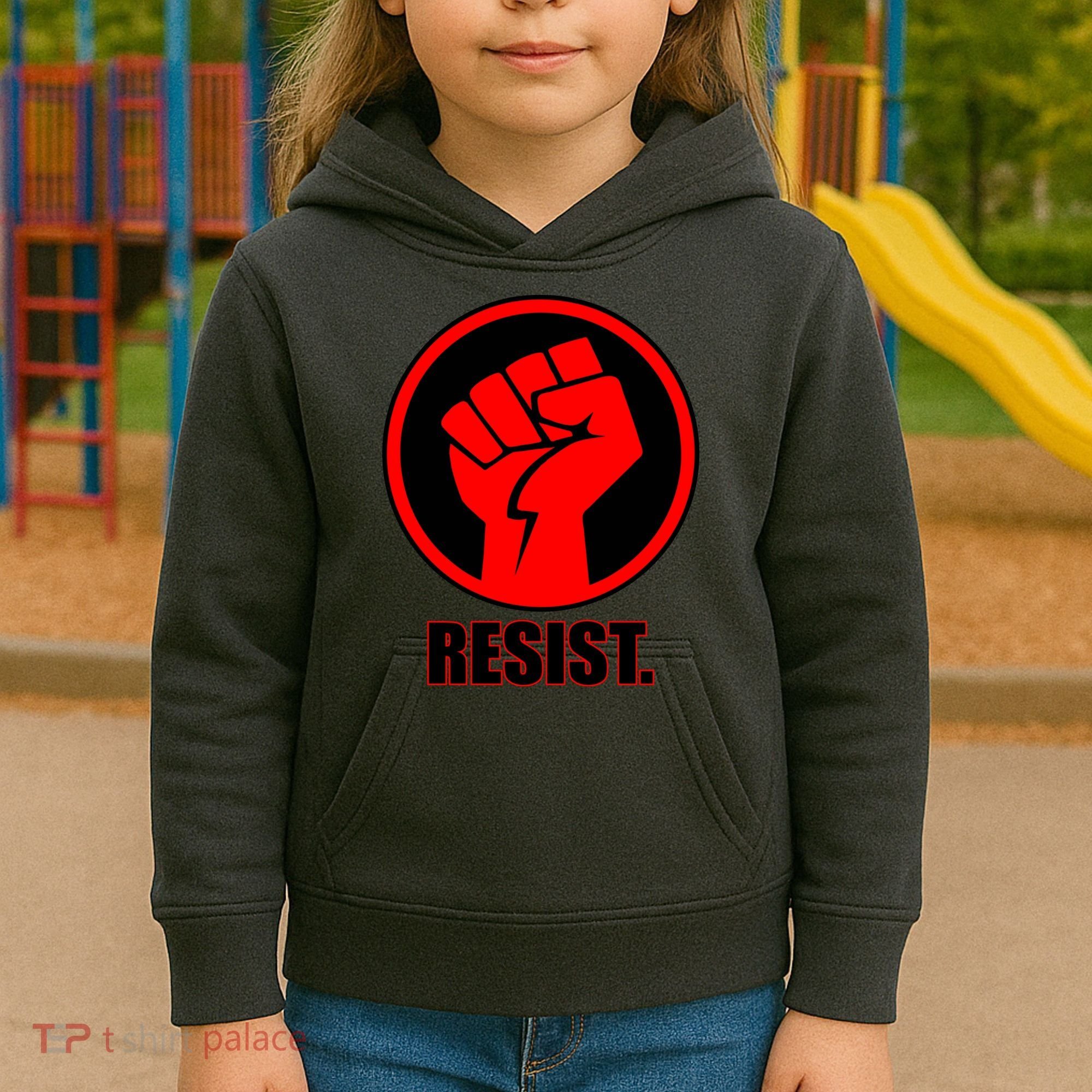 Resist Fist Circle Crest Resistance Anti Trump Kids Hoodie