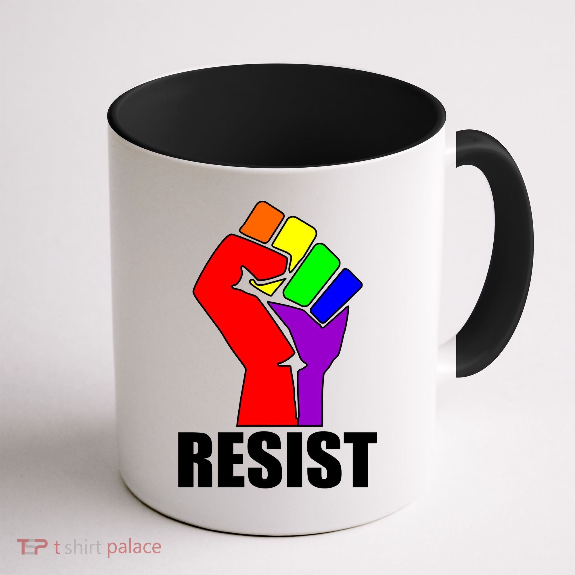Resist Rainbow Fist National Pride Equality March Coffee Mug